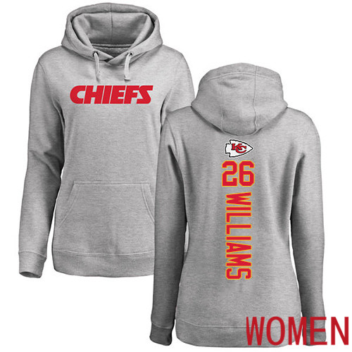 Women Football Kansas City Chiefs #26 Williams Damien Ash Backer Pullover Hoodie->nfl t-shirts->Sports Accessory